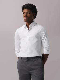 Calvin Klein - Solid White Slim Fit Poplin Woven Formal Shirt