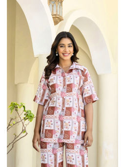 GulaboSitabo - Brown and White Printed Lapel Collar Shirt