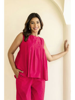 GulaboSitabo - Dusty Pink Pure Cotton Pleated Sleeveless Top