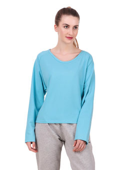 Alcis - Women Blue Solid Round Neck T-shirt