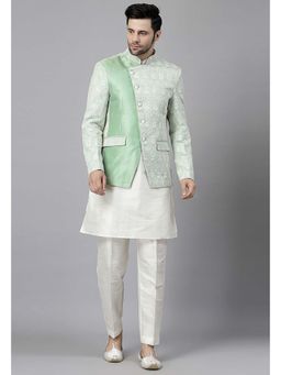 UTSAV FASHION - White Embroidered Kurta with Jacket and Pant
