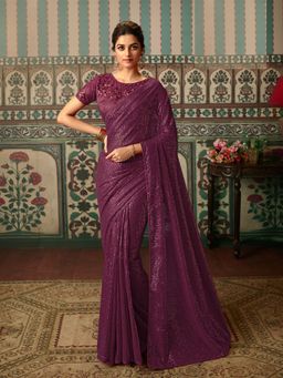 Odette - Sparkling Purple Sequins Saree with Unstitched Blouse