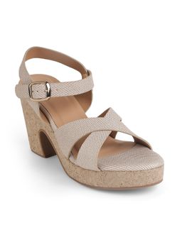 ZELION - Women Beige Stylish Block Heels - Comfortable and Trendy Footwear