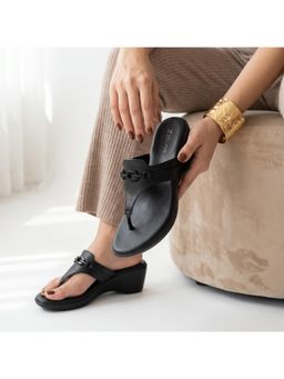 ZELION - Women Black Stylish Wedges Heels - Comfortable and Trendy Footwear