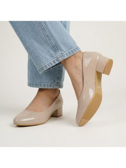 ZELION - Women Beige Stylish Block Heels - Comfortable and Trendy Footwear