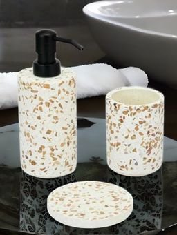 At Home by Nilkamal - Concrete Bath Accessory Set Of 3 - Soap Dispenser- Tumbler And Soap Dish -White