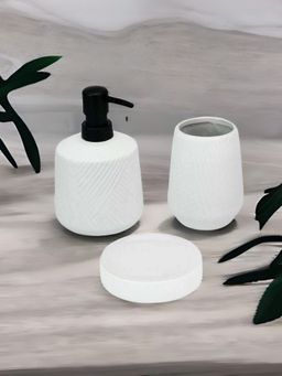 At Home by Nilkamal - Ceramic Bath Accessory Set Of 3 - Soap Dispenser- Tumbler And Soap Dish -White