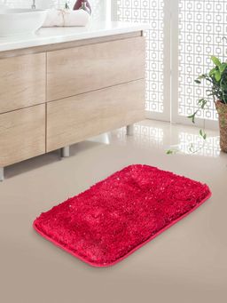 At Home by Nilkamal - Bath Mat Anti Slip Lurex Solid - Polyester -Red