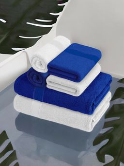 At Home by Nilkamal - Aquacado Towel Set Of 6 - Bath Towel - 2 Pc & Hand Towel - 4 Pc -White & Blue