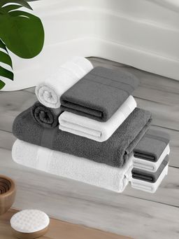 At Home by Nilkamal - Set of 10-Bath Towel-2 Pc- Hand Towel-4 Pc & Face Towel-4 Pc-White & Grey