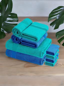 At Home by Nilkamal - Aquacado Towel Set of 10-Bath-2 Pc- Hand-4 Pc &Face-4 Pc Blue & Blue