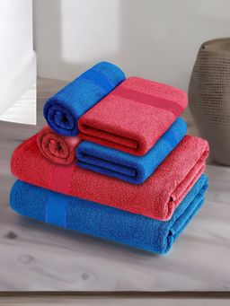 At Home by Nilkamal - Aquacado Towel Set Of 6 - Bath Towel - 2 Pc & Hand Towel - 4 Pc -Pink & Blue
