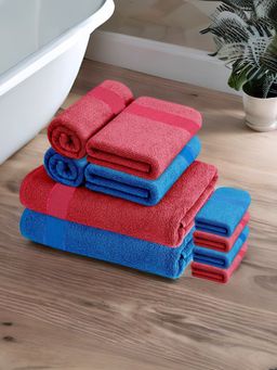 At Home by Nilkamal - Set of 10-Bath Towel-2 Pc- Hand Towel-4 Pc & Face Towel-4 Pc- Pink & Blue
