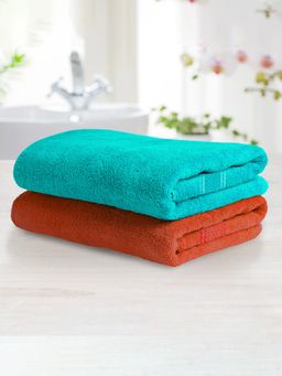 At Home by Nilkamal - Aquacado Bath Towel Set Of 2 -Turquoise Blue & Rust