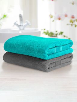 At Home by Nilkamal - Aquacado Bath Towel Set Of 2 Charcoal -Grey & Turquoise
