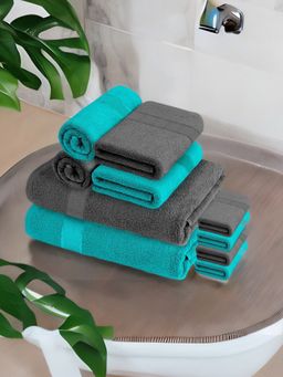 At Home by Nilkamal - Aquacado Towel Set of 10-Bath-2 Pc- Hand-4 Pc &Face-4 Pc-Grey & Blue