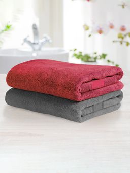 At Home by Nilkamal - Aquacado Bath Towel Set Of 2 -Charcoal Grey & Onion Pink