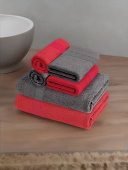 At Home by Nilkamal - Aquacado Towel Set Of 6-Bath-2 Pc & Hand-4 Pc -Charcoal Grey & Onion Pink