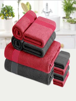 At Home by Nilkamal - Aquacado Towel Set of 10-Bath-2 Pc- Hand-4 Pc &Face-4 Pc- Grey & Pink
