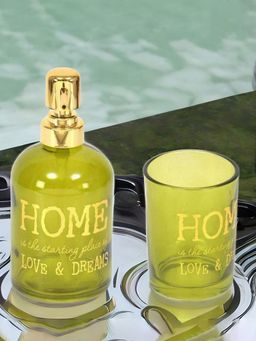 At Home by Nilkamal - Home Bath Glass Bathroom Accessories Set|Set of 1|Size - 10 cm x 17 cm|Emrald & Gold