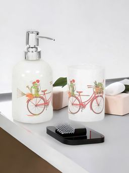 At Home by Nilkamal - Cycle Bath Glass Bathroom Accessories Set|Set of 1|Size - 10 cm x 17 cm|White