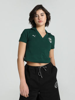 Puma - X Harry Potter Women Slim Fit Green Crop Polo T-Shirt