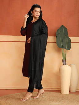 Fabindia - Black Silk Stripes Woven Dupatta