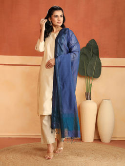 Fabindia - Navy Blue Cotton Silk Blend Maheshwari Woven Dupatta