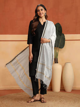 Fabindia - Off White Cotton Silk Blend Woven Dupatta