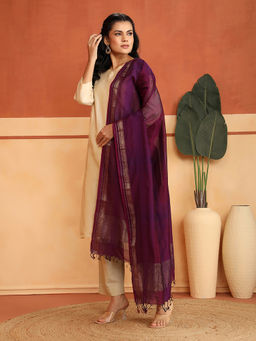 Fabindia - Wine Cotton Silk Blend Maheshwari Woven Dupatta