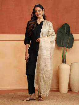 Fabindia - Beige Silk Woven Dupatta