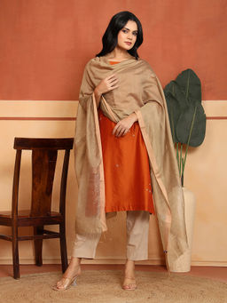 Fabindia - Beige Viscose Silk Blend Sequined Woven Dupatta