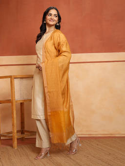 Fabindia - Mustard Viscose Silk Blend Sequined Woven Dupatta