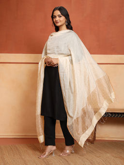 Fabindia - Off White Viscose Silk Blend Sequined Woven Dupatta