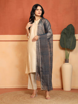Fabindia - Grey Cotton Silk Blend Sequined Hand Woven Dupatta