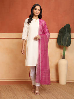 Fabindia - Magenta Cotton Silk Blend Sequined Hand Woven Dupatta