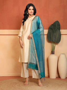 Fabindia - Blue Silk Blend Sequined Hand Woven Dupatta
