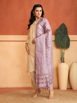 Fabindia - Mauve Silk Blend Hand Woven Dupatta