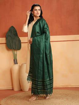 Fabindia - Bottle Green Silk Blend Hand Woven Dupatta