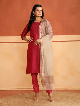 Fabindia - Beige Cotton Silk Blend Woven Maheshwari Dupatta