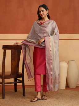 Fabindia - Beige Cotton Silk Blend Woven Maheshwari Dupatta