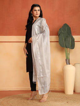 Fabindia - White Cotton Blend Woven Maheshwari Dupatta