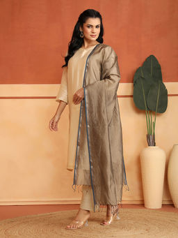 Fabindia - Grey Cotton Silk Blend Woven Maheshwari Dupatta