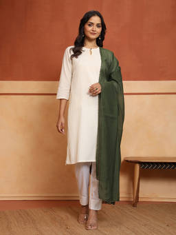 Fabindia - Olive Cotton Silk Hand Embroidered Dupatta