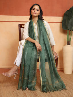 Fabindia - Green Silk Blend Embroidered Dupatta