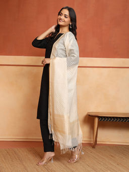 Fabindia - Off White Cotton Silk Blend Banarsi Dupatta