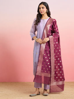 Fabindia - Wine Cotton Silk Blend Banarsi Dupatta
