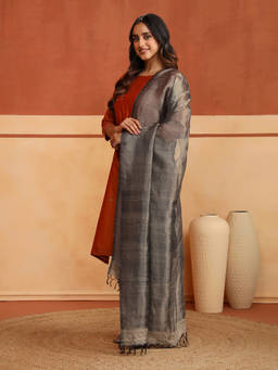 Fabindia - Grey Silk Blend Hand Woven Dupatta