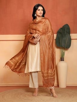 Fabindia - Rust Silk Blend Woven Dupatta