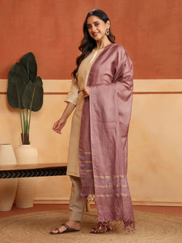 Fabindia - Dusty Pink Silk Blend Woven Dupatta